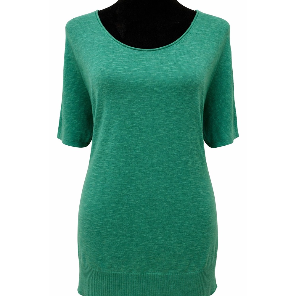 Eileen‎ Fisher Womens Pullover Scoop Neck Top Medium Green Linen Blend